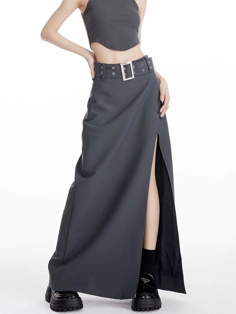 High Slit Maxi Skirt with Belt - Image 10