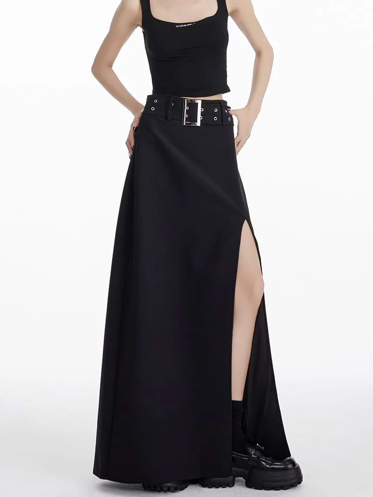 High Slit Maxi Skirt with Belt - Image 3