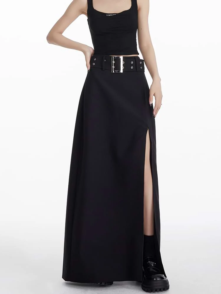 High Slit Maxi Skirt with Belt - Image 4