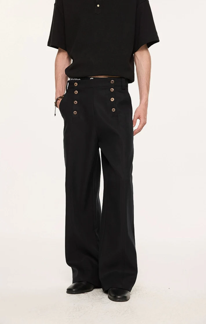 High Waist Double Button Panel Waisted Trousers - Image 10