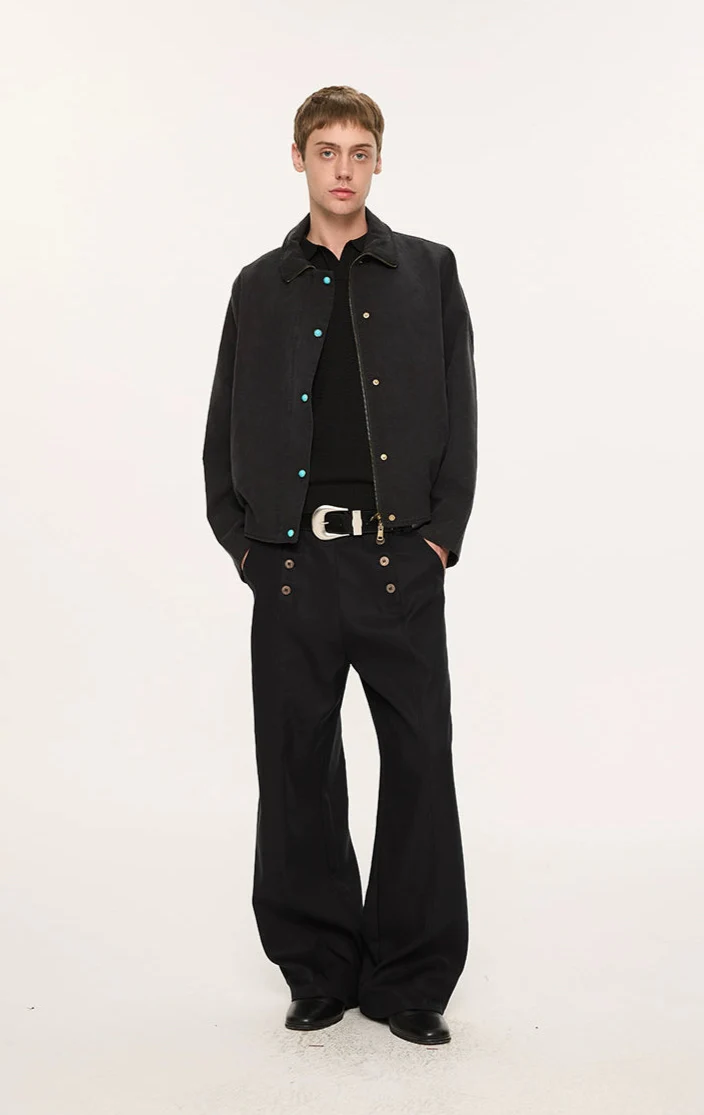 High Waist Double Button Panel Waisted Trousers - Image 11