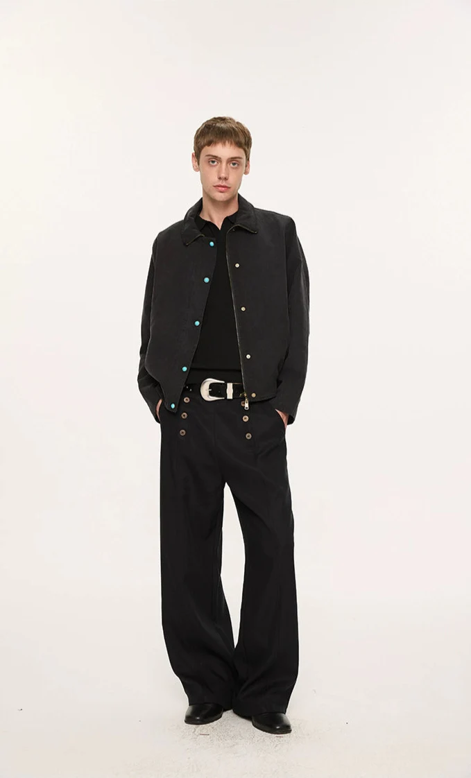 High Waist Double Button Panel Waisted Trousers - Image 13