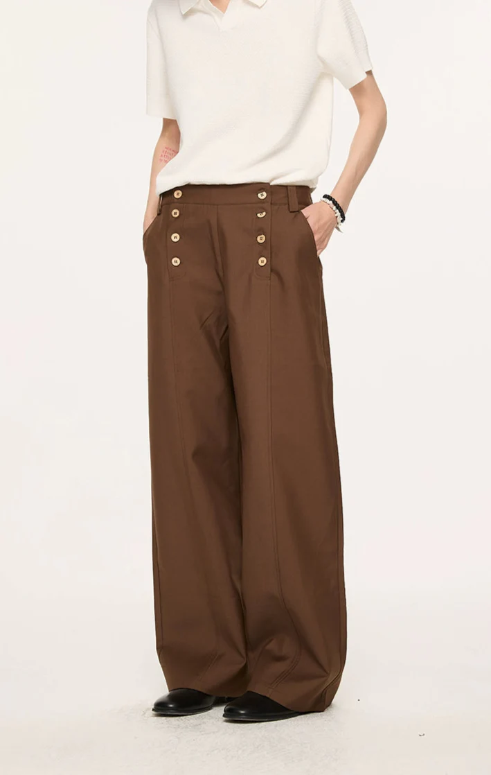 High Waist Double Button Panel Waisted Trousers - Image 2