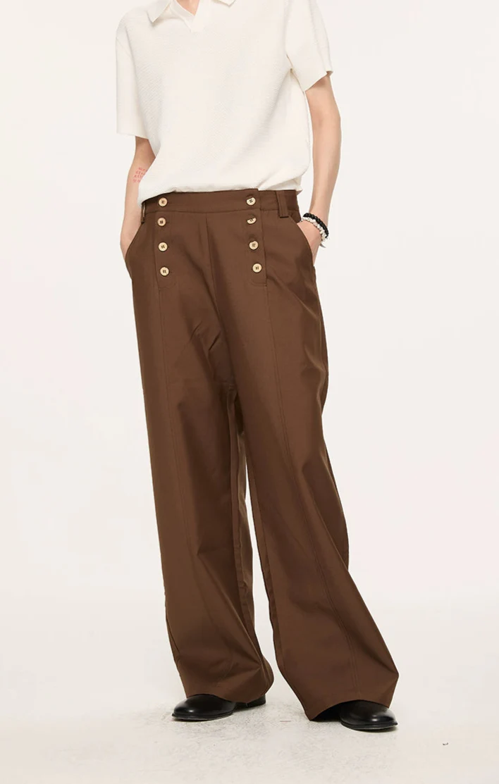 High Waist Double Button Panel Waisted Trousers - Image 3