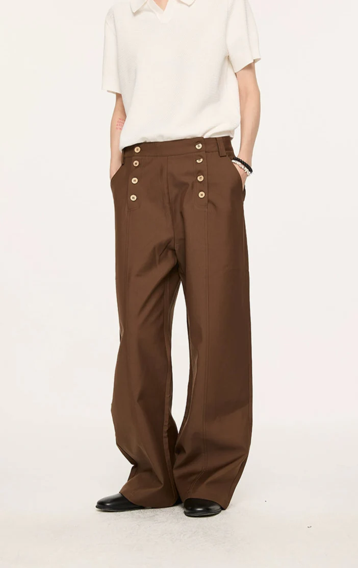 High Waist Double Button Panel Waisted Trousers - Image 4