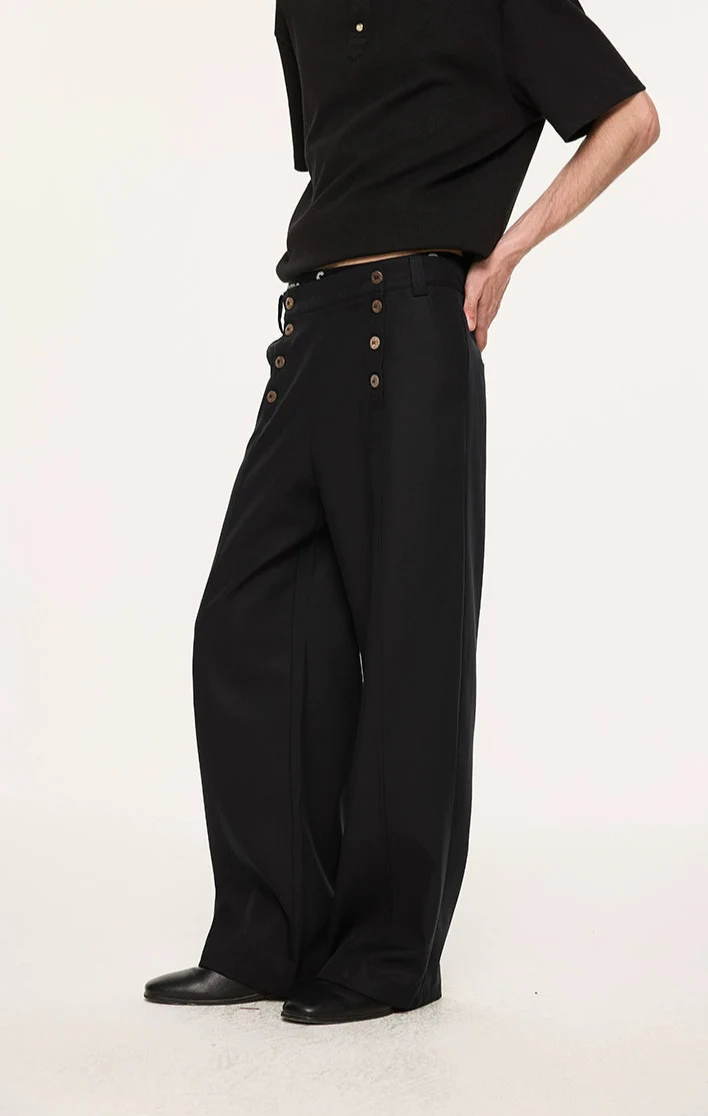 High Waist Double Button Panel Waisted Trousers - Image 9