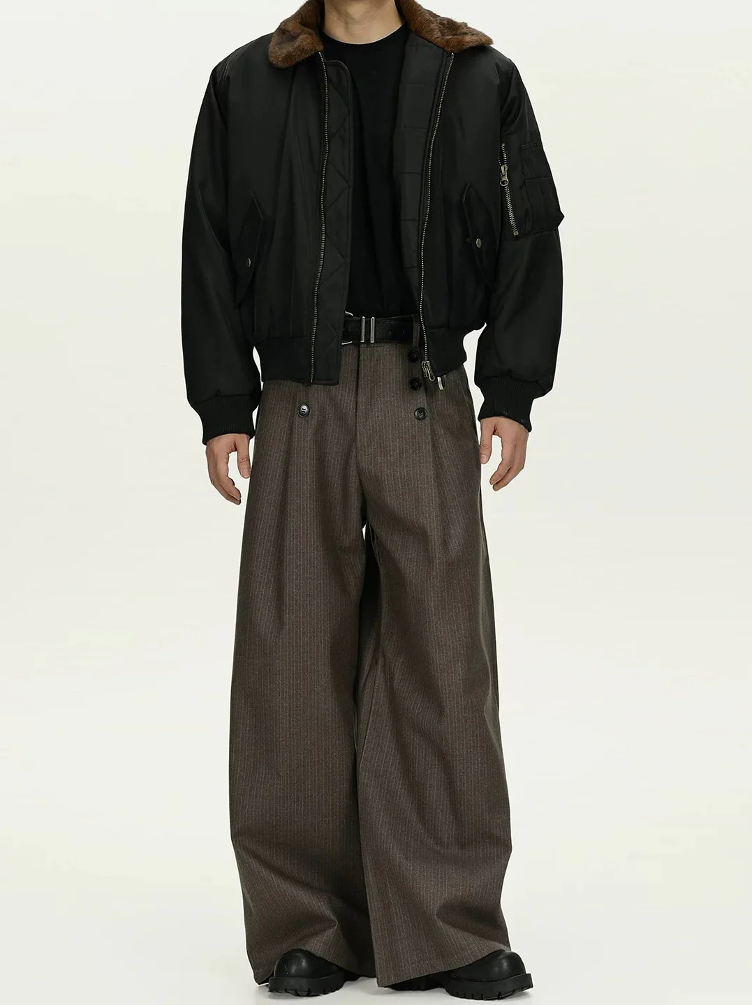 High Waist Double Button Pleated Pinstripe Pants - Image 2