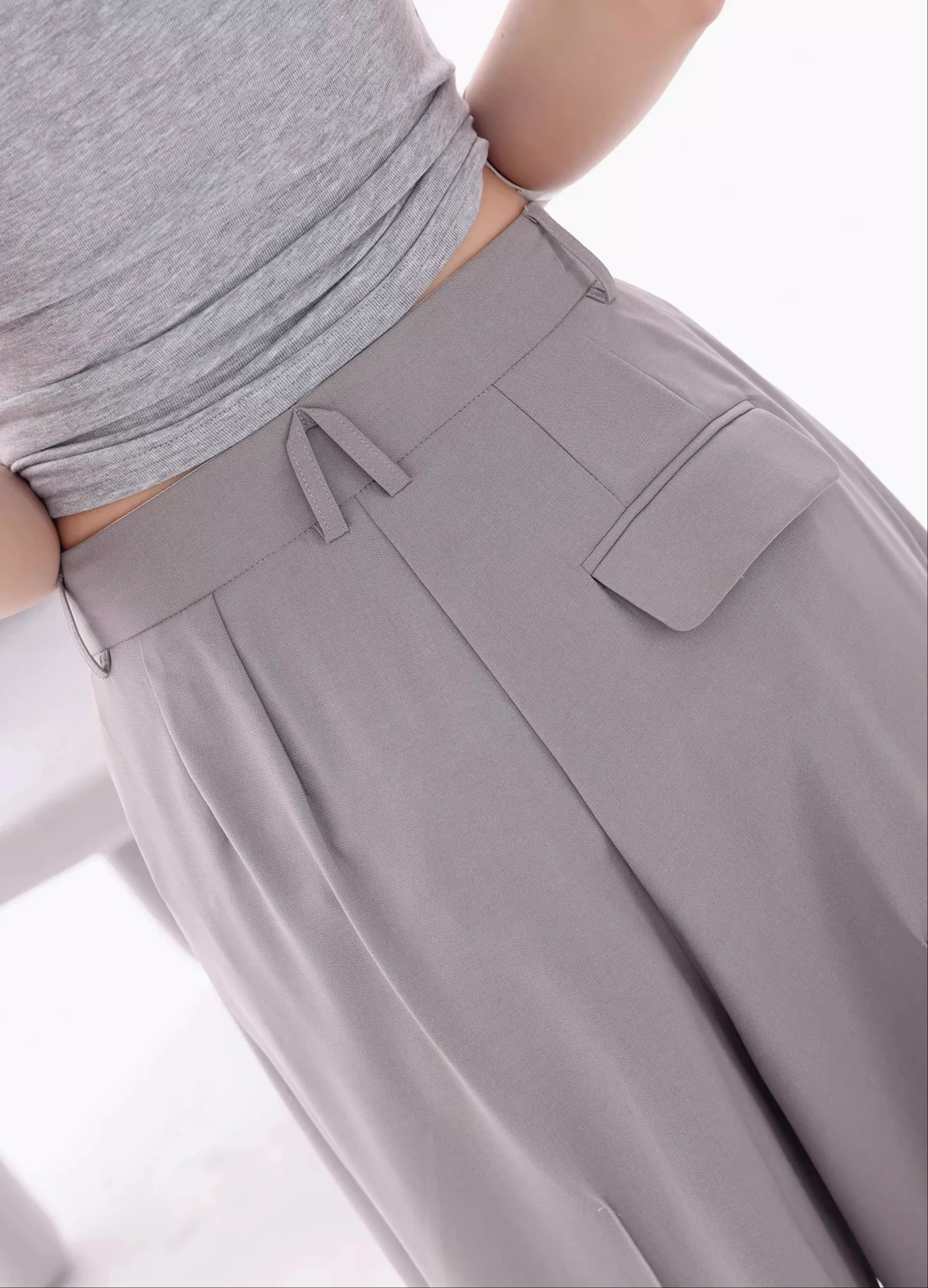 High Waist Extra Wide Leg Pleated Pants with Belt Loops - Image 9