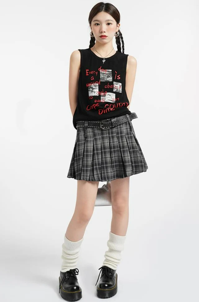 High Waist Pleated Plaid Mini Skirt - Image 12