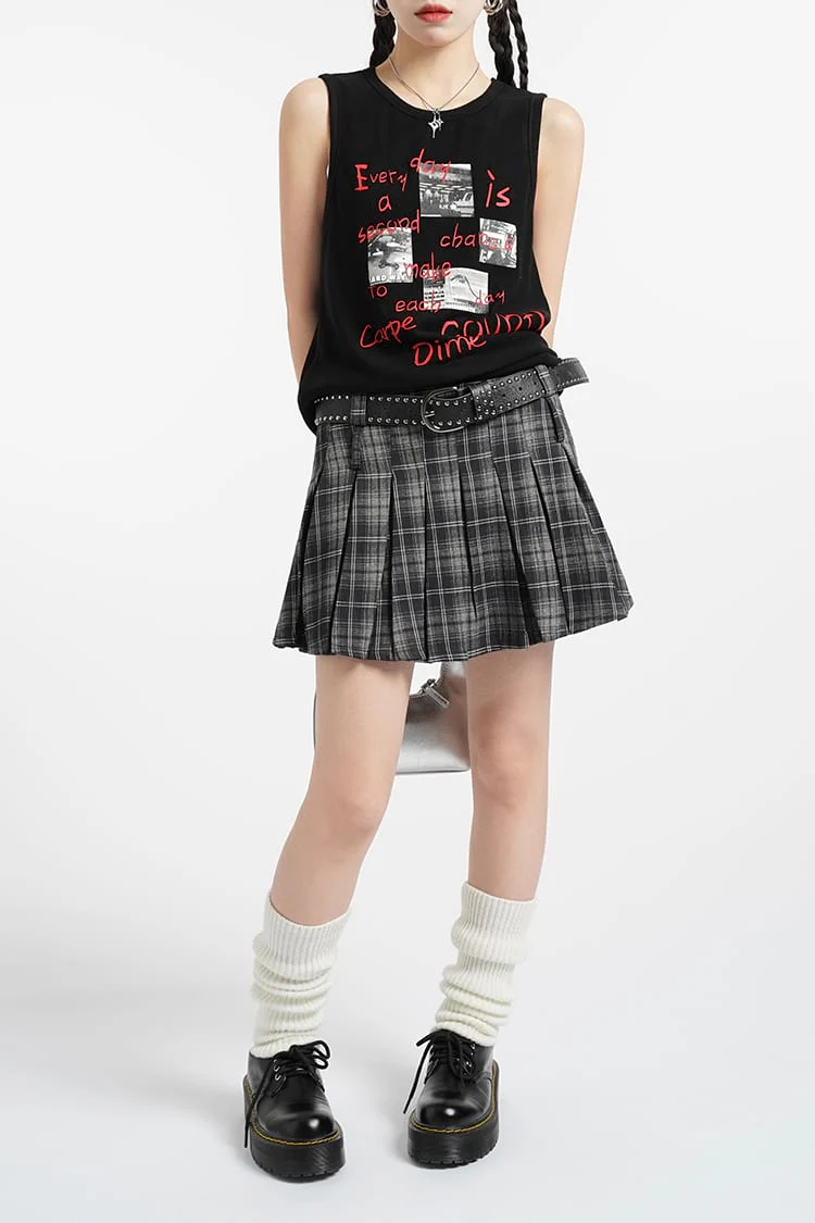 High Waist Pleated Plaid Mini Skirt - Image 8