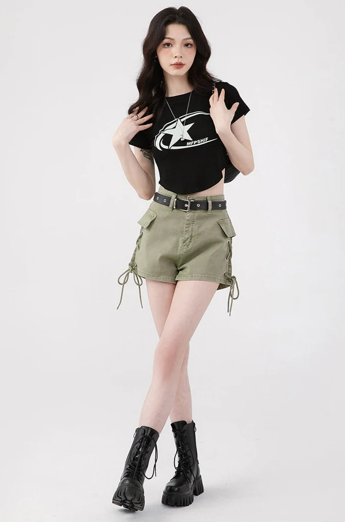 High Waist Shorts with Side Drawstrings - Image 9