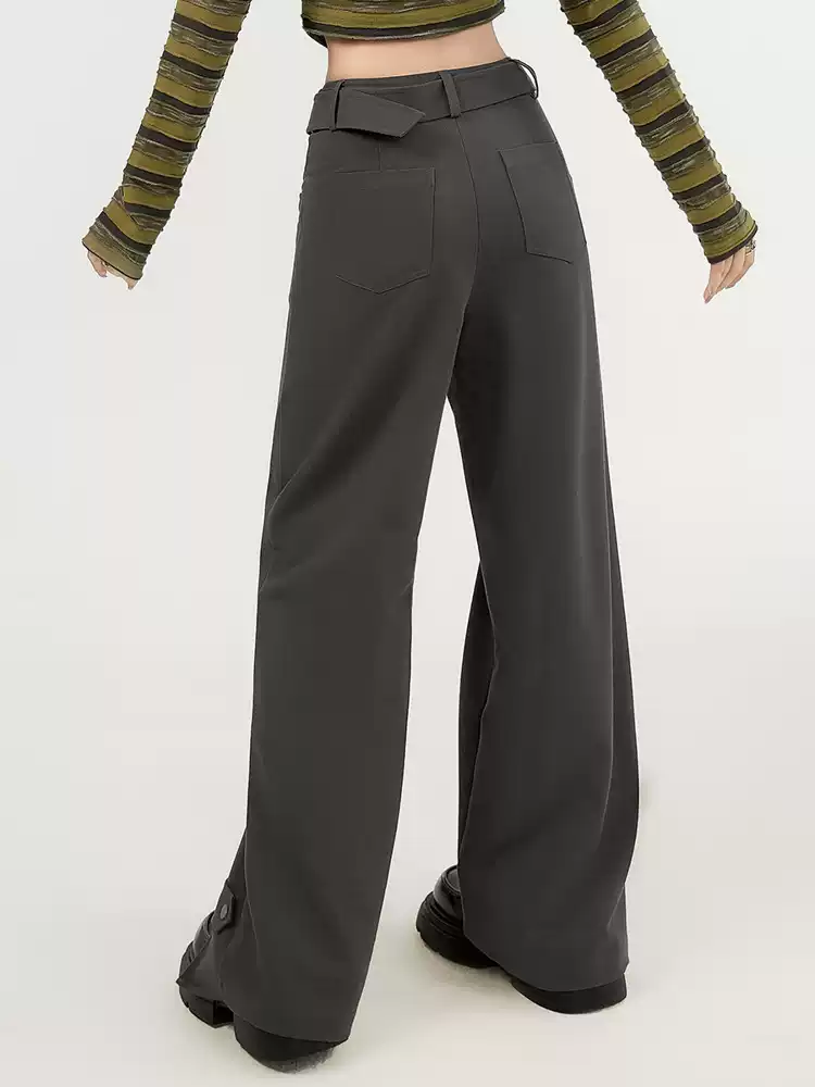 High-Waist Wide-Leg Pants with Button Split Design - Image 4