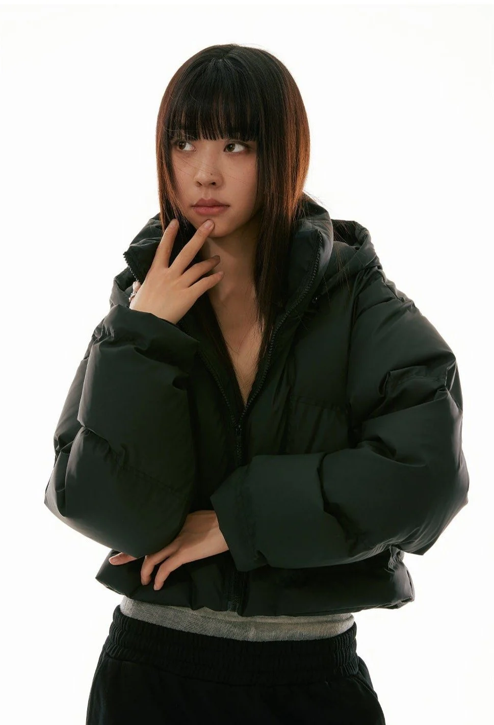 High Collar Hooded Cropped Puffer Jacket - Image 4