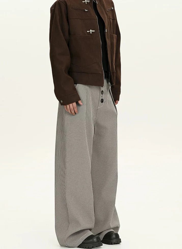 Houndstooth Pattern Button-Fly Wide Leg Trousers - Image 4
