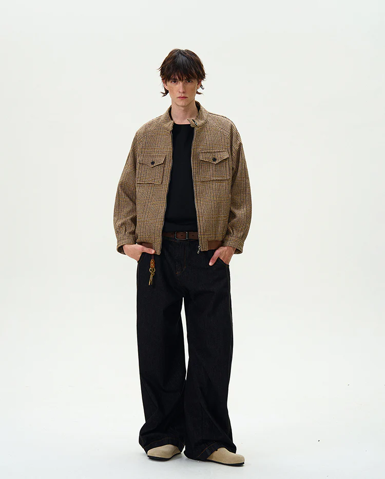 Houndstooth Pattern Zip Jacket with Chest Pockets - Image 10