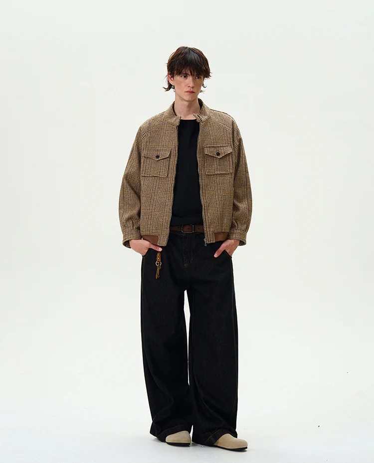 Houndstooth Pattern Zip Jacket with Chest Pockets - Image 11