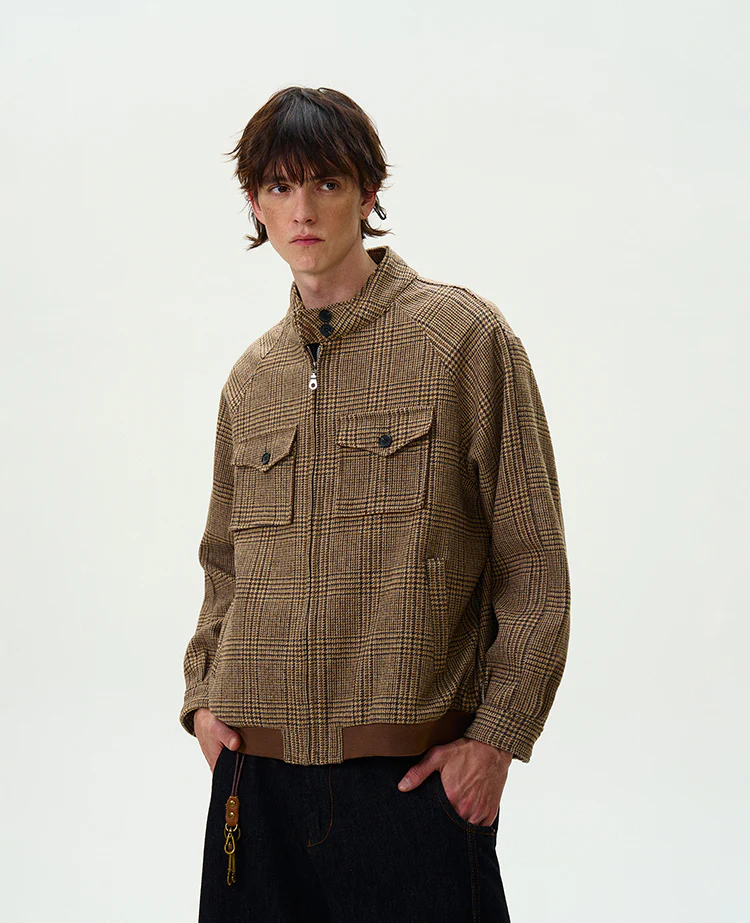 Houndstooth Pattern Zip Jacket with Chest Pockets - Image 2