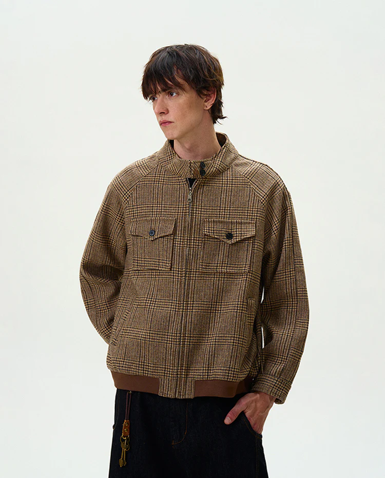 Houndstooth Pattern Zip Jacket with Chest Pockets - Image 3