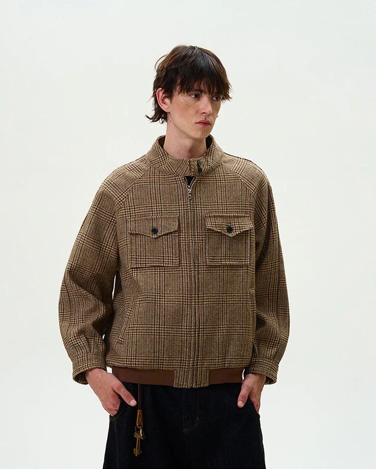 Houndstooth Pattern Zip Jacket with Chest Pockets - Image 4