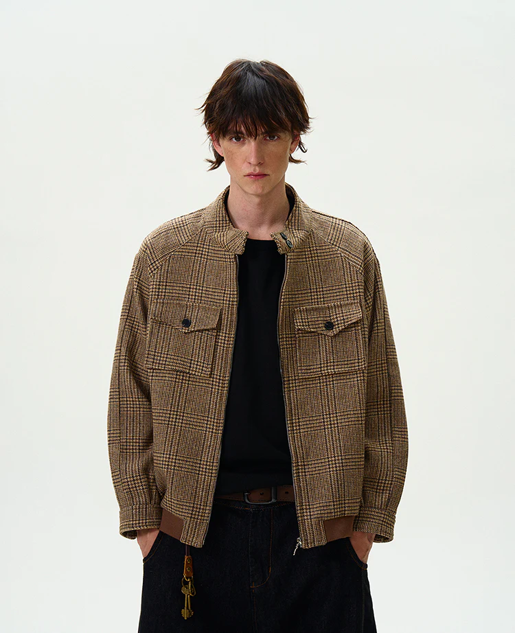 Houndstooth Pattern Zip Jacket with Chest Pockets - Image 5