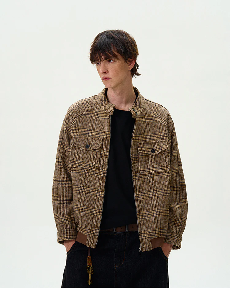 Houndstooth Pattern Zip Jacket with Chest Pockets - Image 6