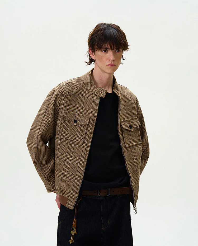 Houndstooth Pattern Zip Jacket with Chest Pockets - Image 7