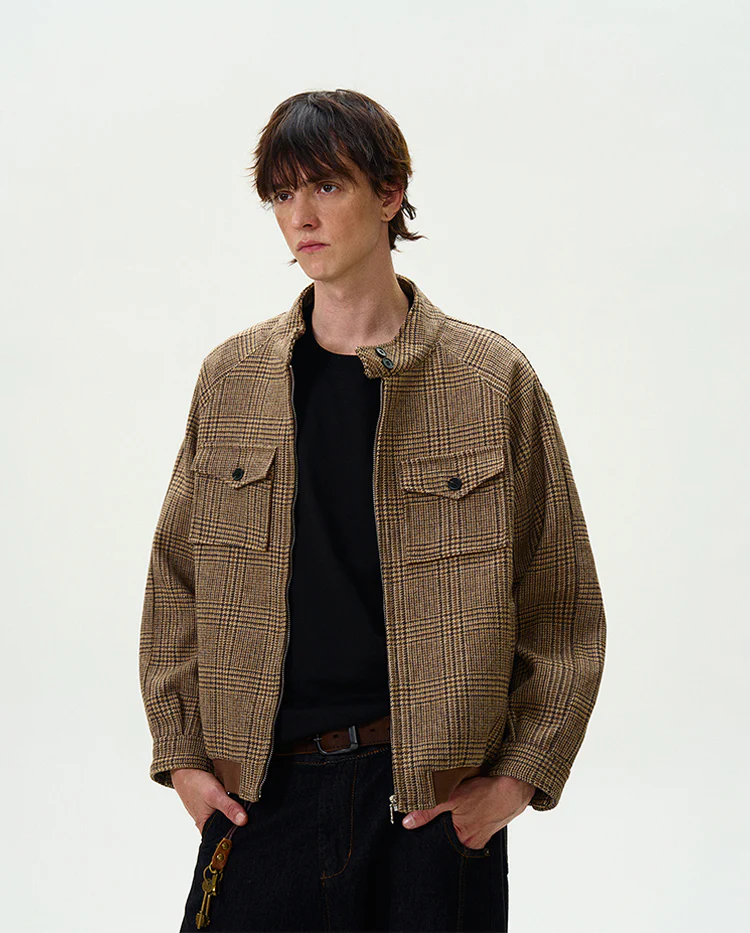 Houndstooth Pattern Zip Jacket with Chest Pockets - Image 8