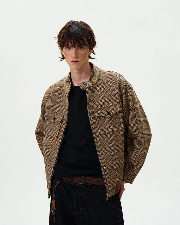 Houndstooth Pattern Zip Jacket with Chest Pockets - Image 9