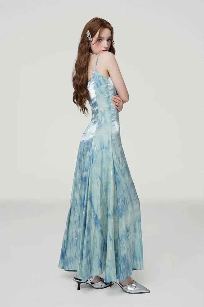 Iridescent Tie-Dye Spaghetti Strap Flared Maxi Dress - Image 6