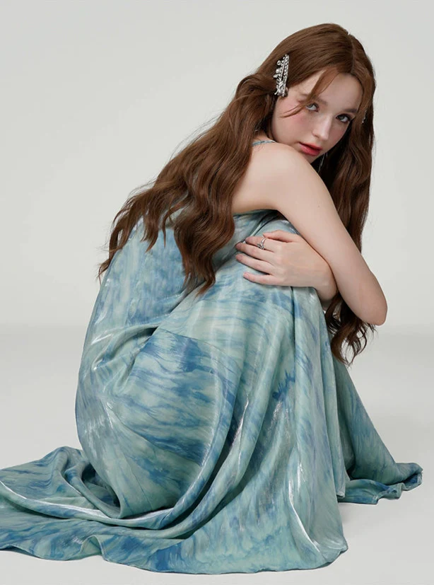Iridescent Tie-Dye Spaghetti Strap Flared Maxi Dress - Image 7