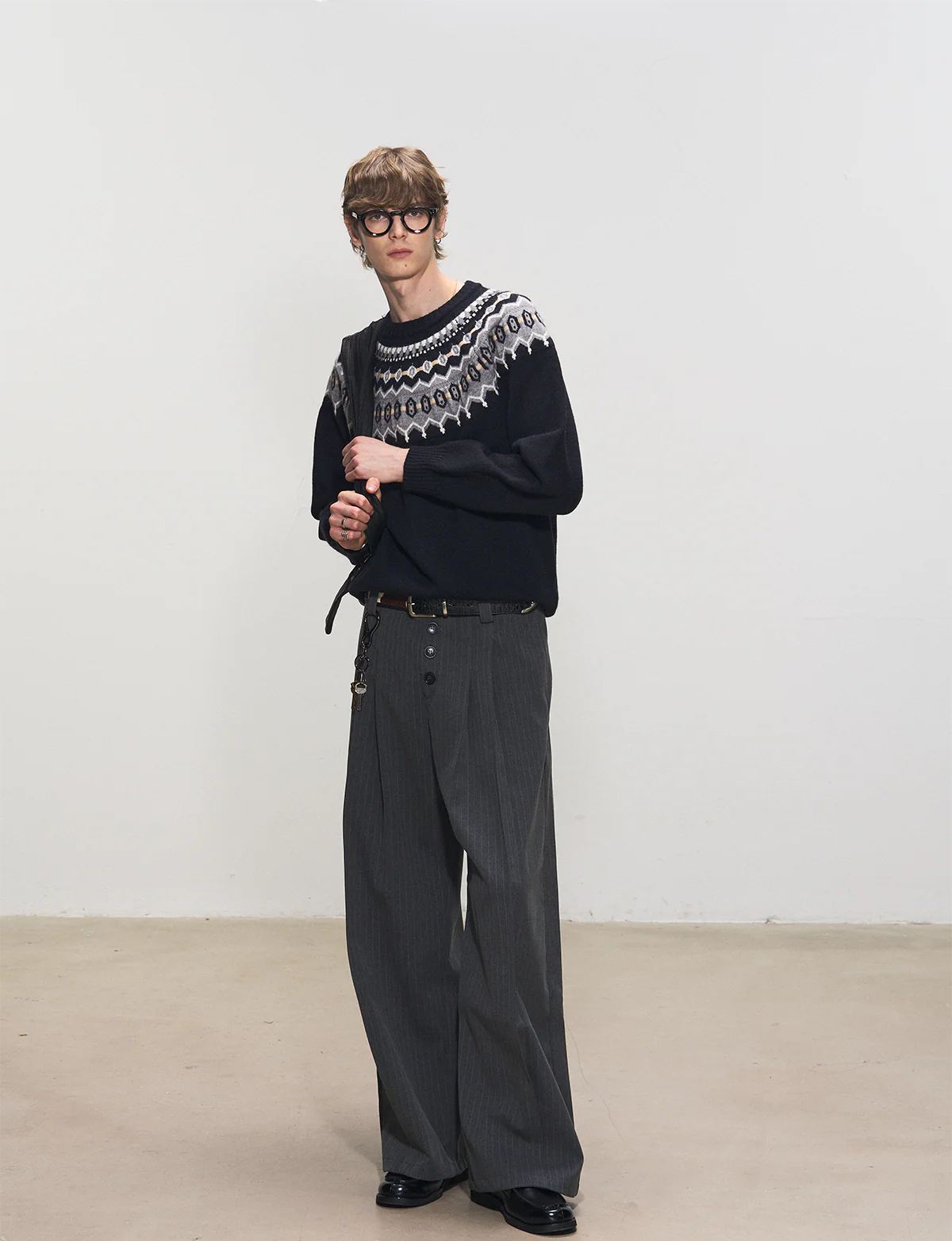 Jacquard Knit Crew Neck Sweater with Fair Isle Pattern - Image 9