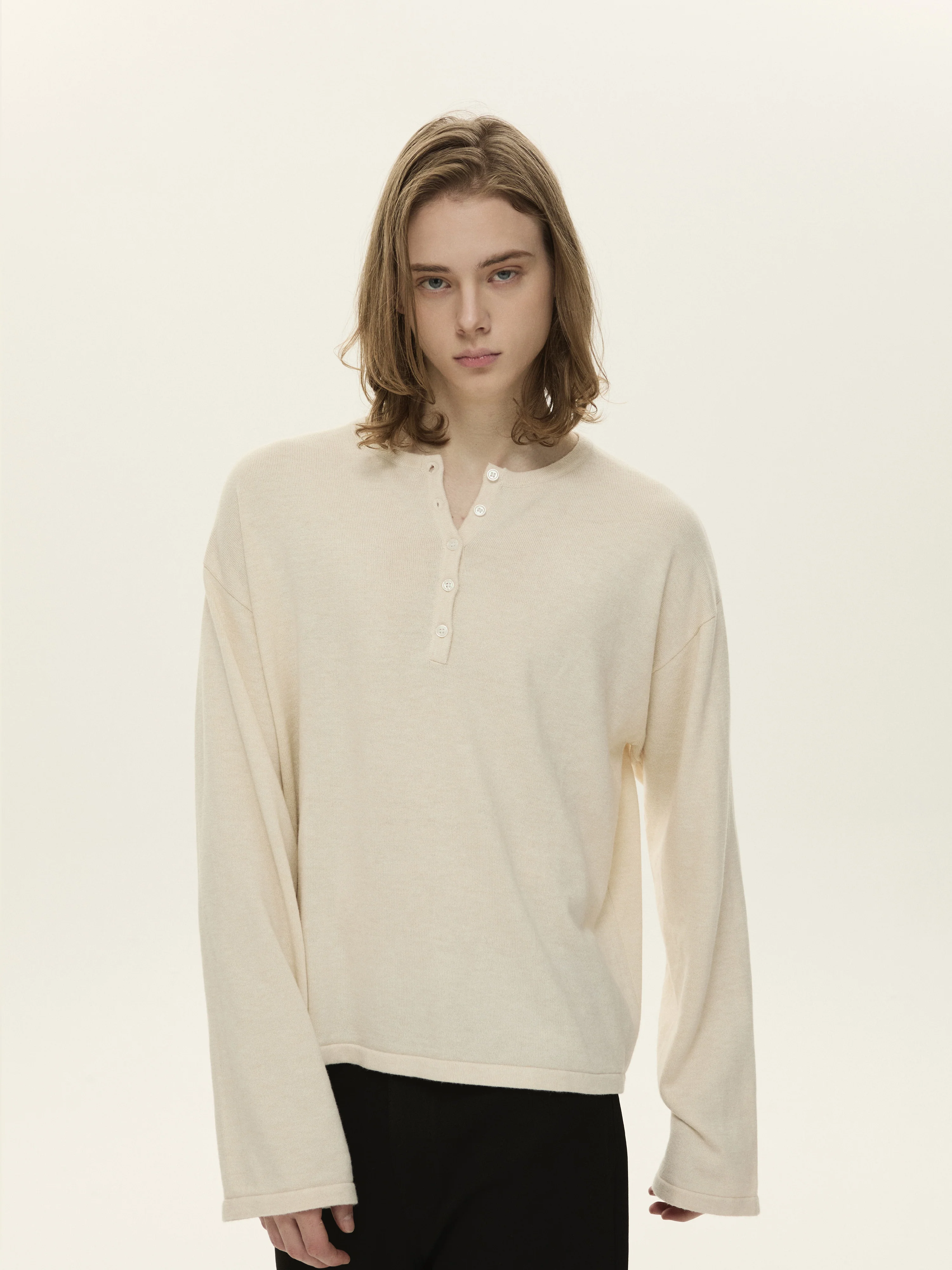 Knit Long Sleeve Henley Top with Button Placket
