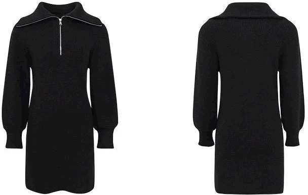 Knit Sweater Dress with Quarter-Zip Collar Detail - Image 10