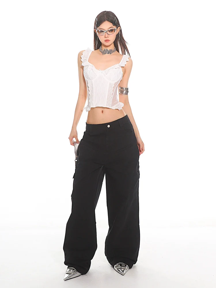 Lace Corset Crop Top with Ruffled Straps - Image 4