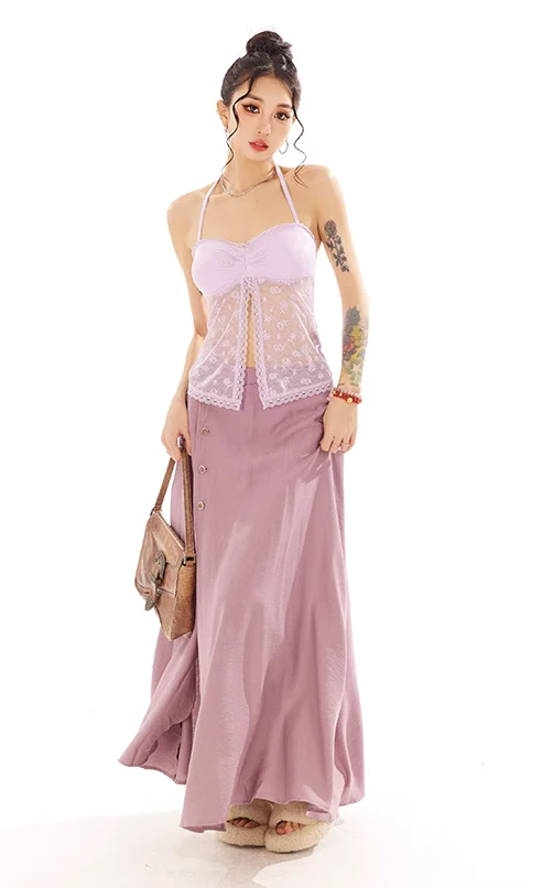 Lace Overlay Camisole Crop Top with Scalloped Hem - Image 12