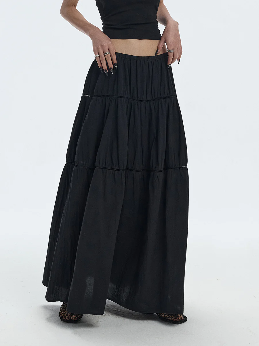 Lace Trim Low-Waisted Elastic Maxi Skirt - Image 2