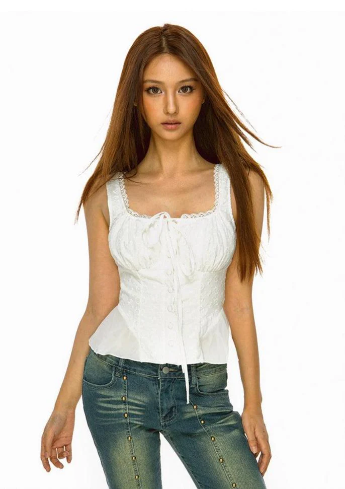 Lace Trim Peplum Sleeveless Top - Image 5