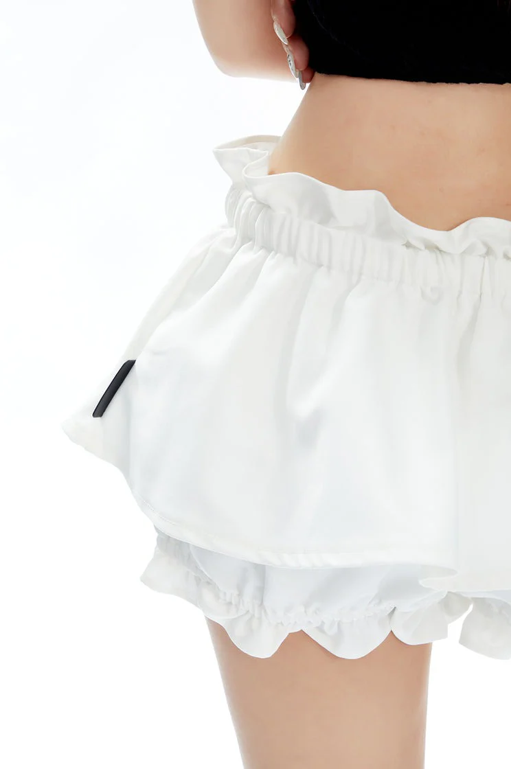Layered Ruffle Mini Skirt Shorts with Drawstring Detail - Image 3