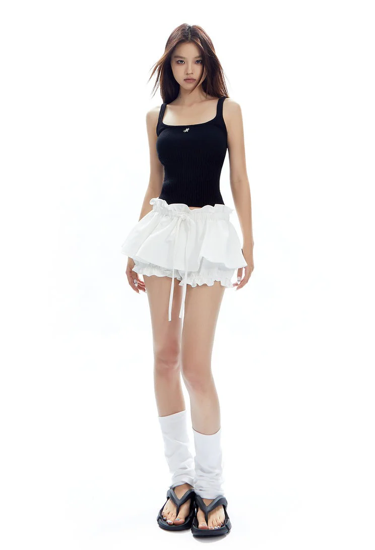 Layered Ruffle Mini Skirt Shorts with Drawstring Detail - Image 6