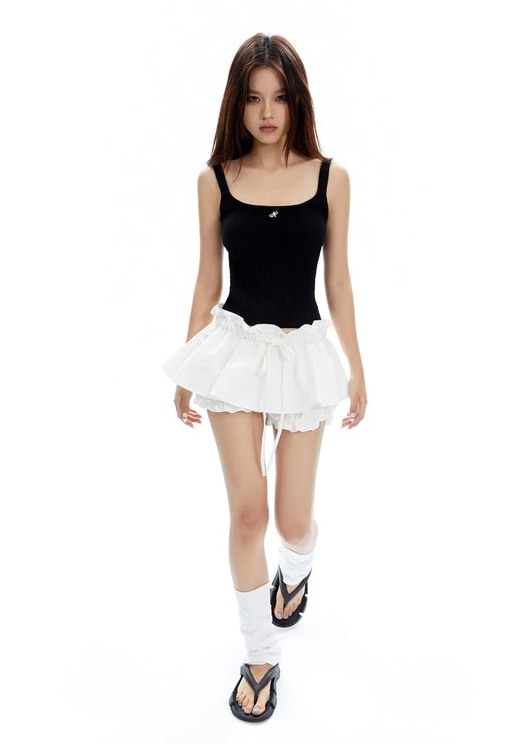 Layered Ruffle Mini Skirt Shorts with Drawstring Detail - Image 7