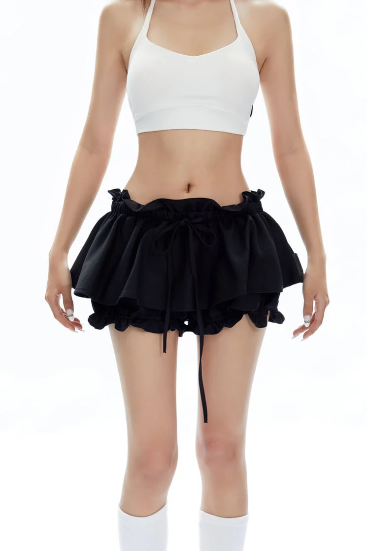 Layered Ruffle Mini Skirt Shorts with Drawstring Detail - Image 9