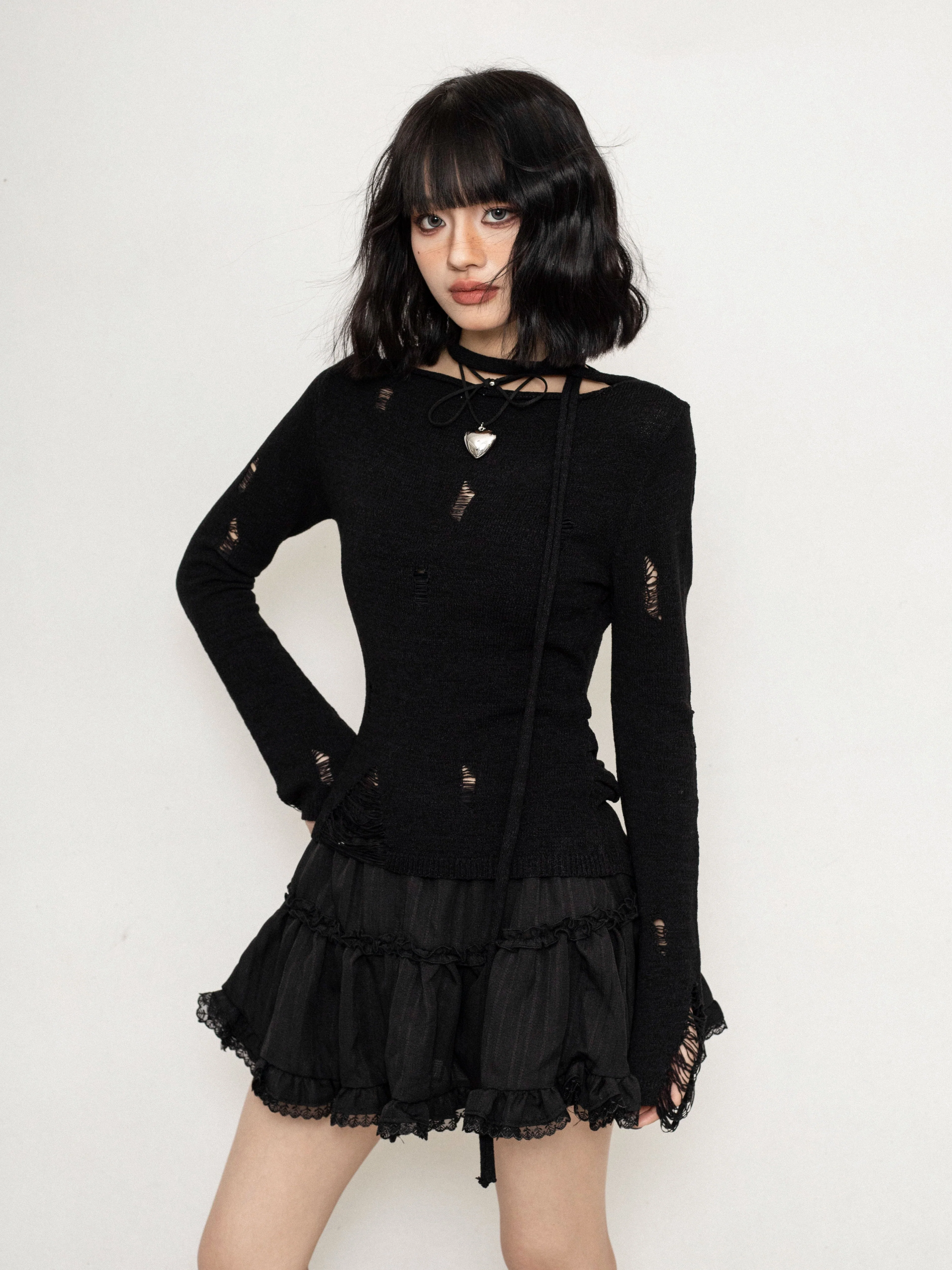 Layered Ruffle Mini Skirt with Lace Trim - Image 5