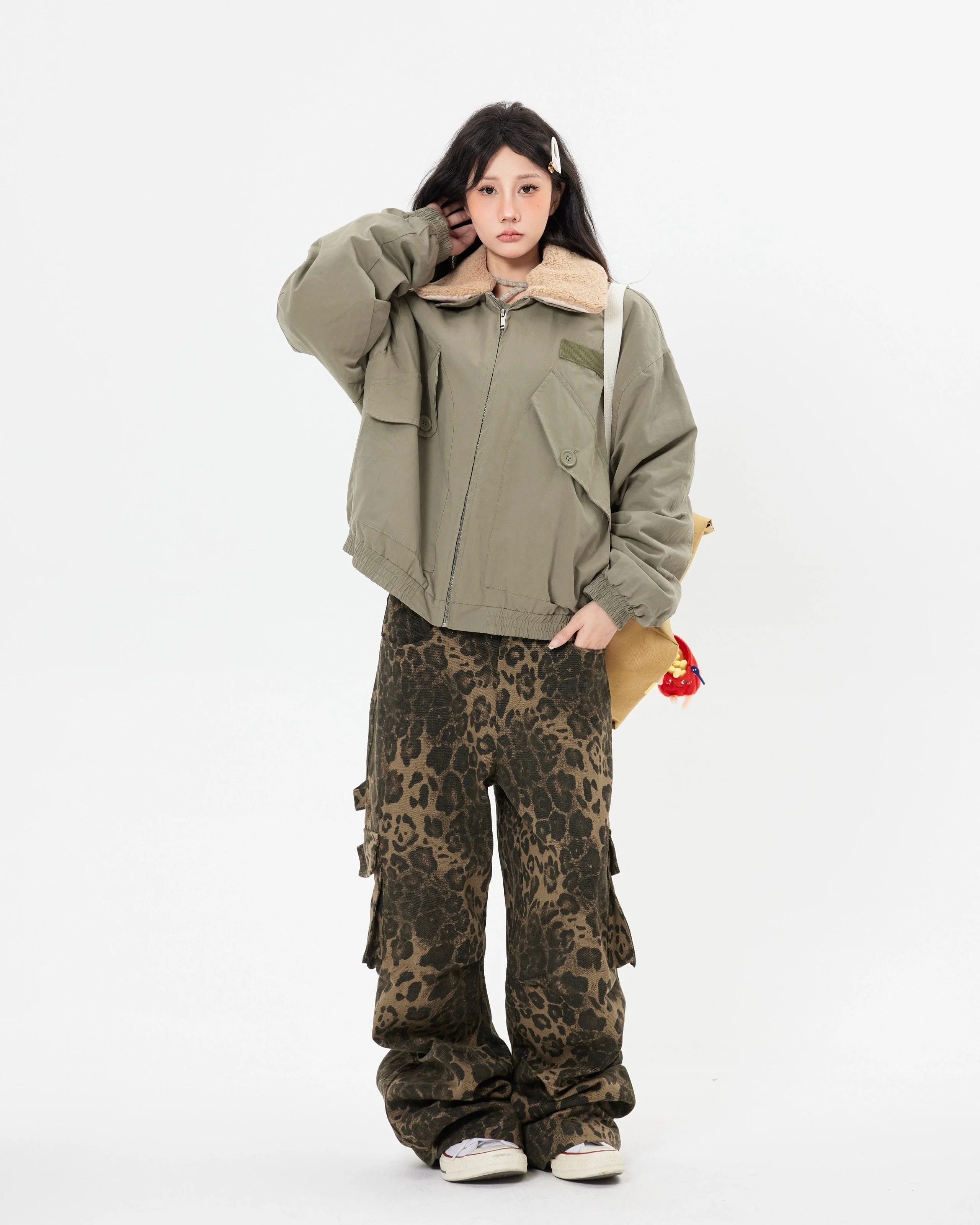 Leopard Print Cargo Pocket Wide Leg Pants - Image 9