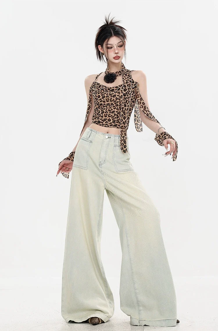 Leopard Print Halter Neck Crop Top with Tie Sleeves - Image 14