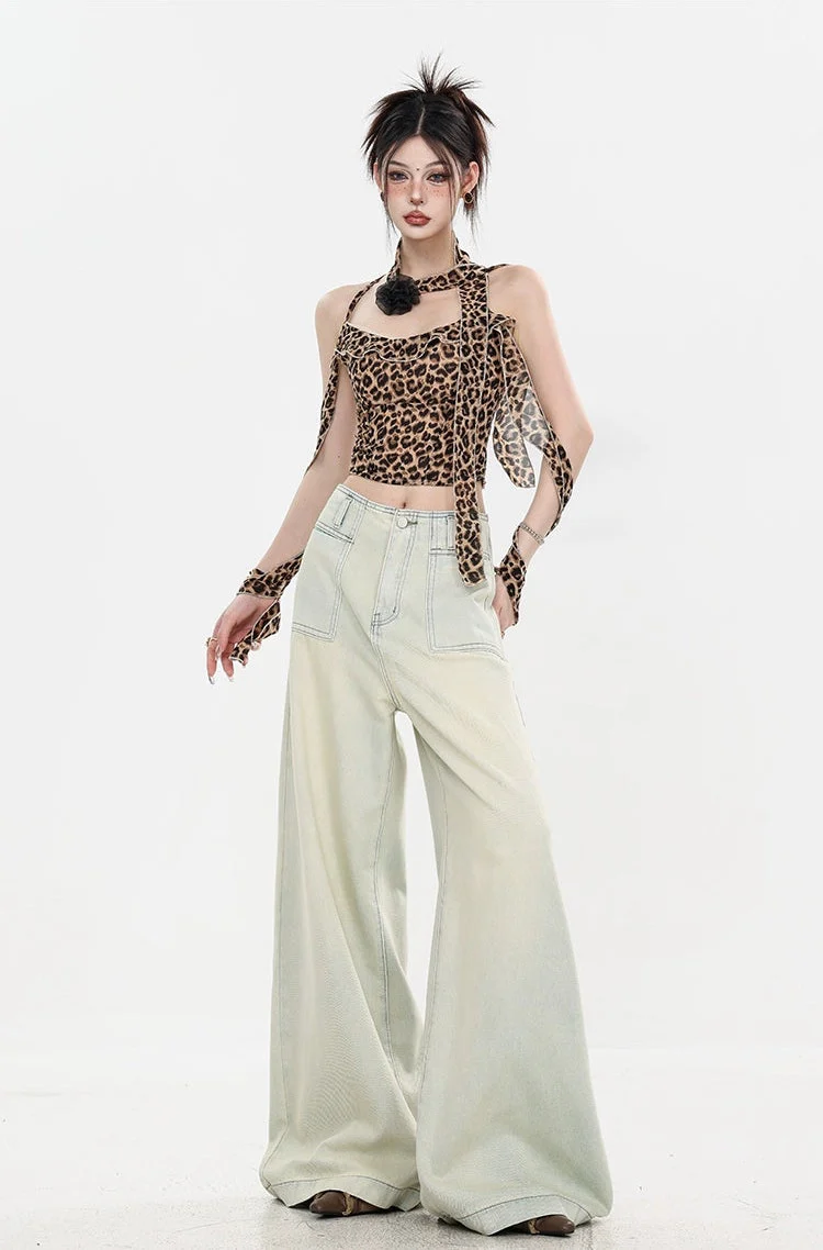 Leopard Print Halter Neck Crop Top with Tie Sleeves - Image 18