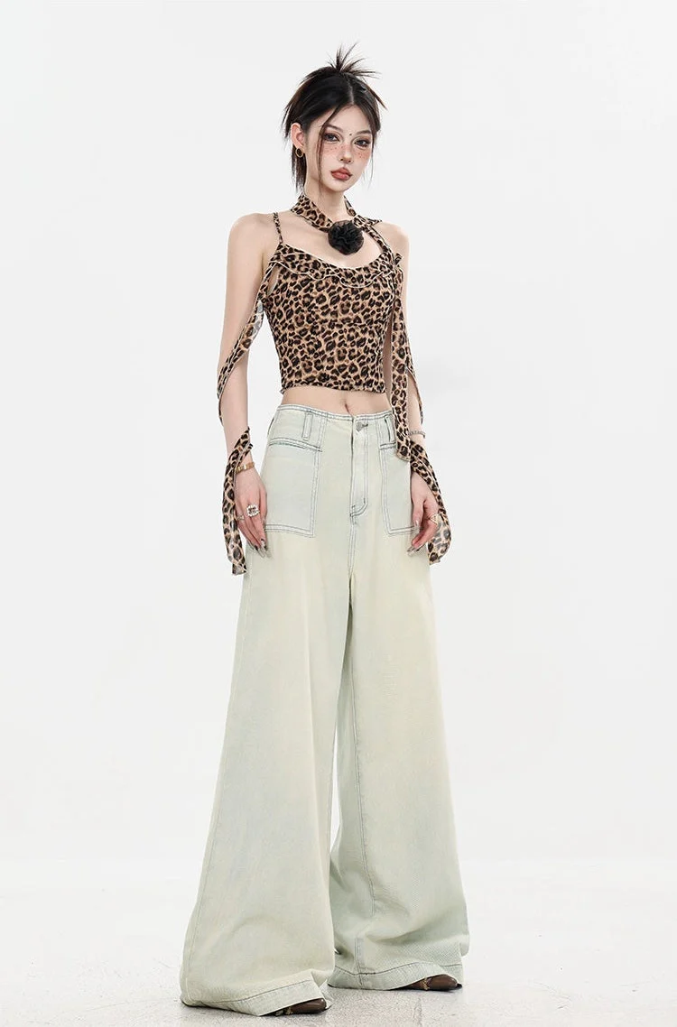 Leopard Print Halter Neck Crop Top with Tie Sleeves - Image 19