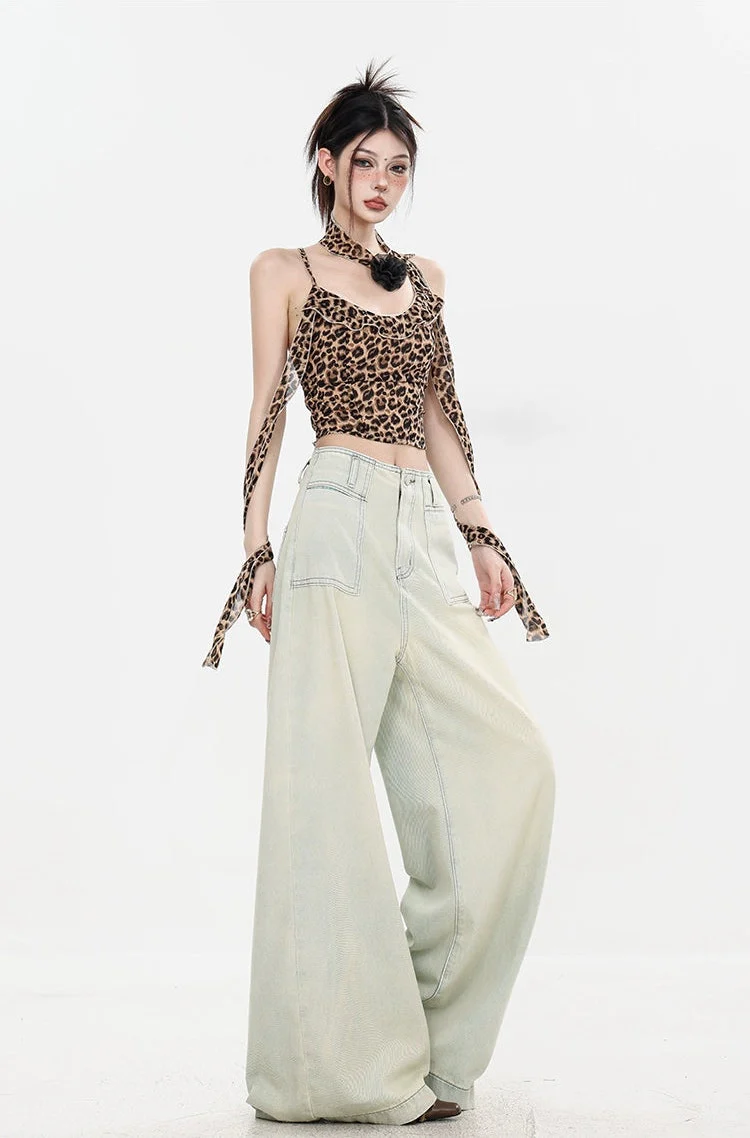 Leopard Print Halter Neck Crop Top with Tie Sleeves - Image 21