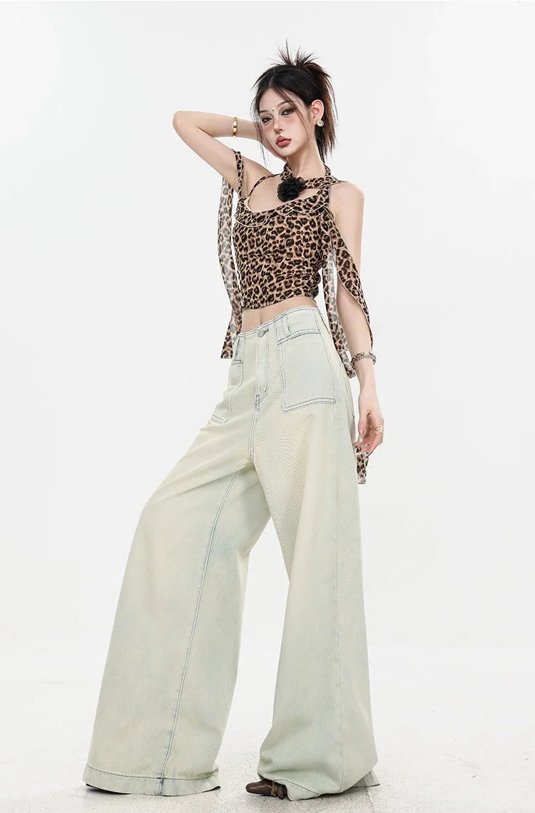 Leopard Print Halter Neck Crop Top with Tie Sleeves - Image 23