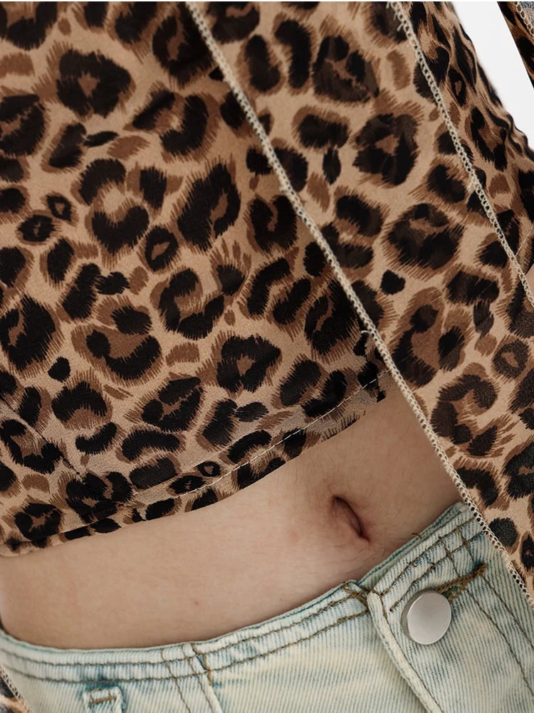 Leopard Print Halter Neck Crop Top with Tie Sleeves - Image 27