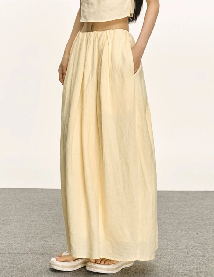 Linen Strapless Top and Elastic Waist Maxi Skirt Two-Piece Set - Image 5